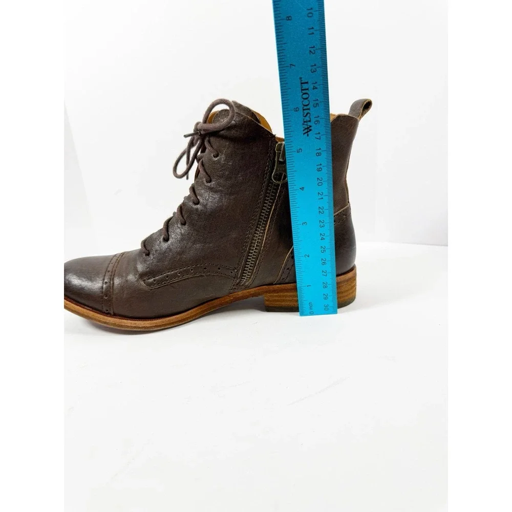 Kork-Ease Brown Leather Lace Up Ankle Boot Cap Toe Equestrian Zip Bootie 7.5